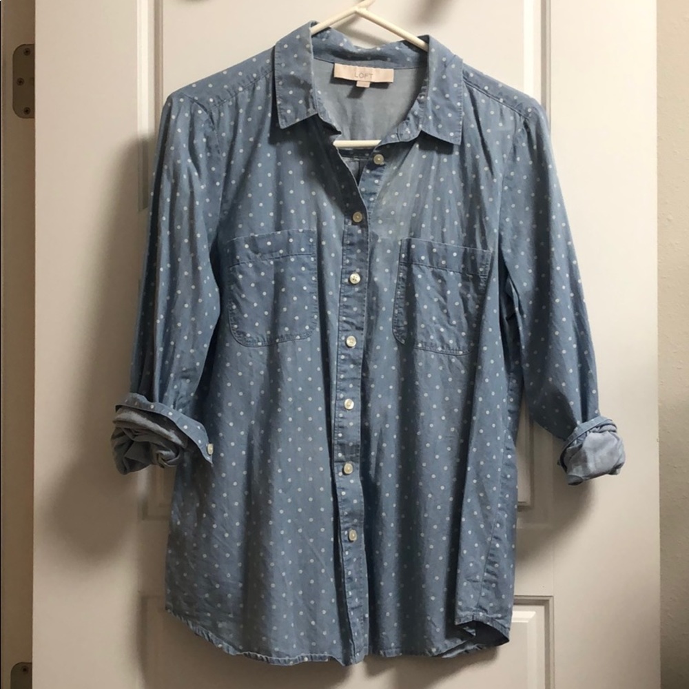 polka dot LOFT long sleeve chambray button up